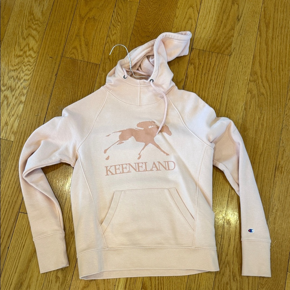 Champion pink Hoodie with Keeneland Graphic